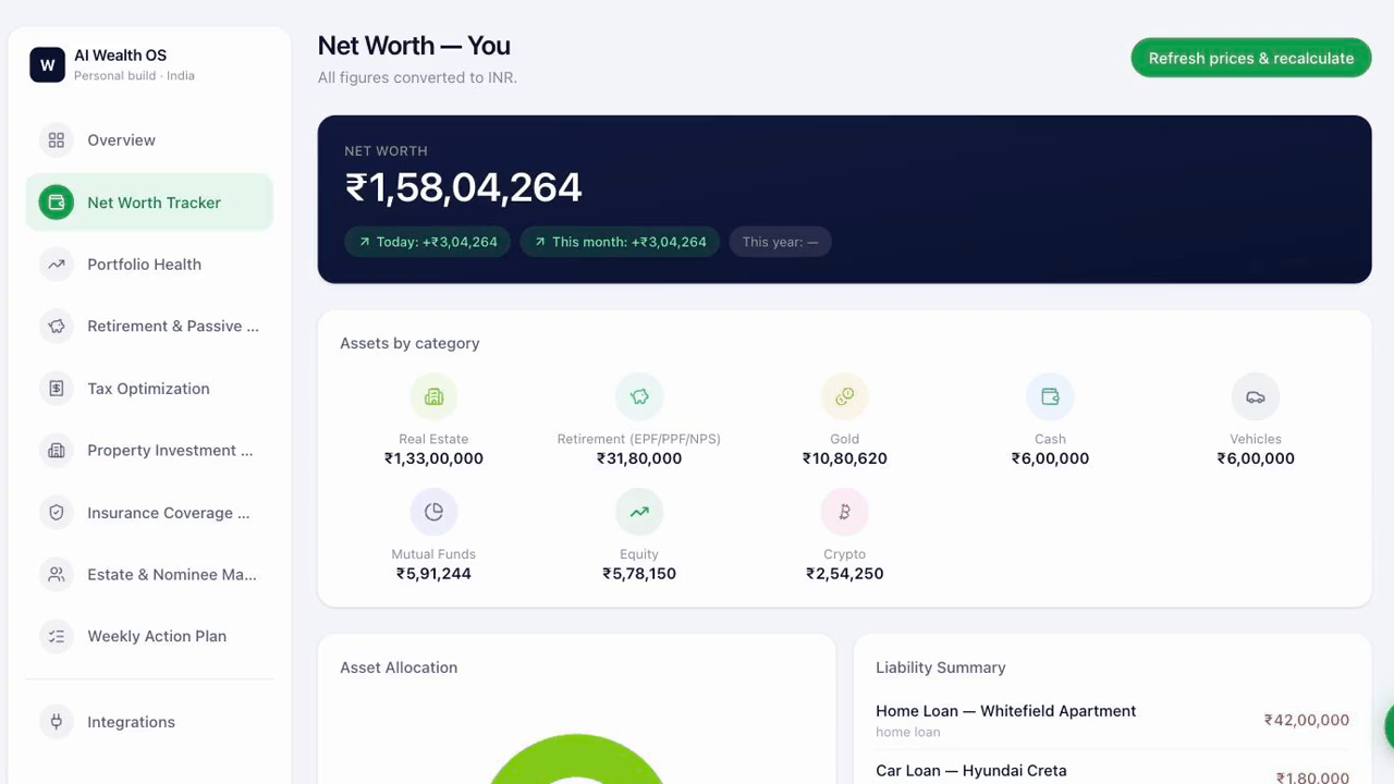 AI Wealth OS — net worth dashboard